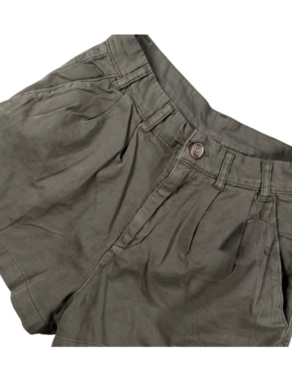 Free People Olive-Taupe High Rise Pleated Shorts